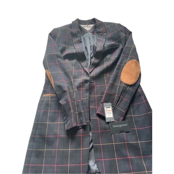 TOMMY HILFIGER Plaid Windowpane Women’s Blazer Suede Elbow Patches SZ12 NWT - Picture 5 of 9